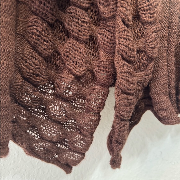 VENICE BLUE Chocolate Brown Boho Pom Pom Tie Longline Cardigan L/XL Sweater Top - Picture 12 of 16